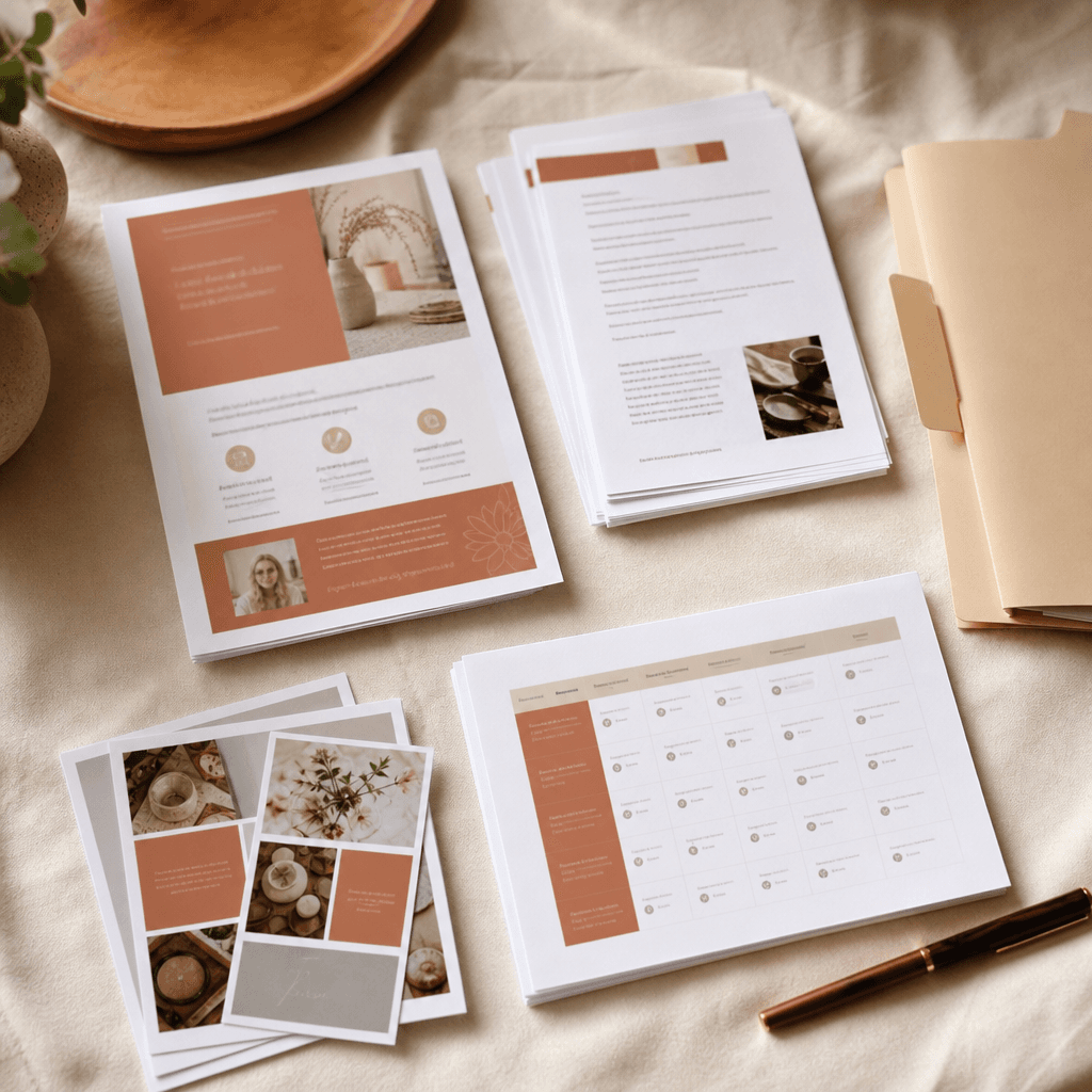 A coordinated set of printed campaign materials and a campaign calendar